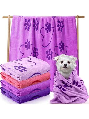 4 Pack Microfiber Dog Bath Towels - Absorbent Pet Drying Towels for Medium Dogs